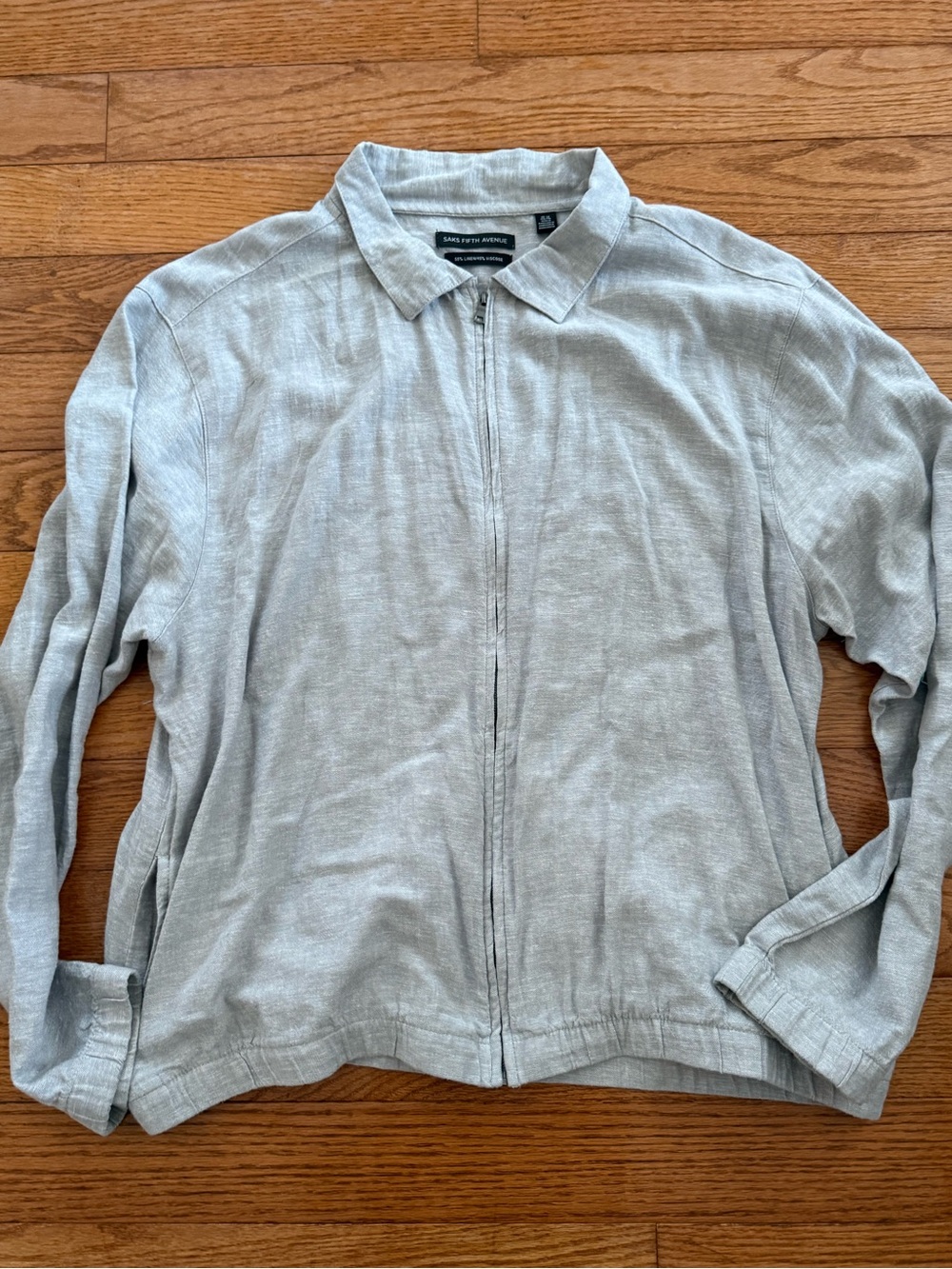 Saks Fifth Avenue Jacket Mens XXL Gray Full Zip Linen Blend Harrington Bomber